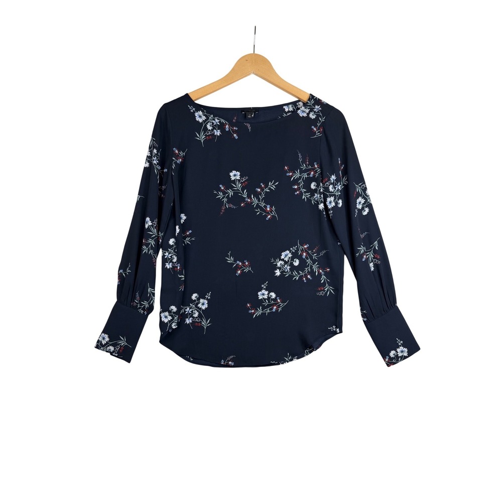 Ann Taylor Floral Print Long Sleeve Blouse size XS Blue
